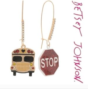 Betsey Johnson Playful School Bus and Stop Sign Earrings Nwt/ Mismatch Earrings